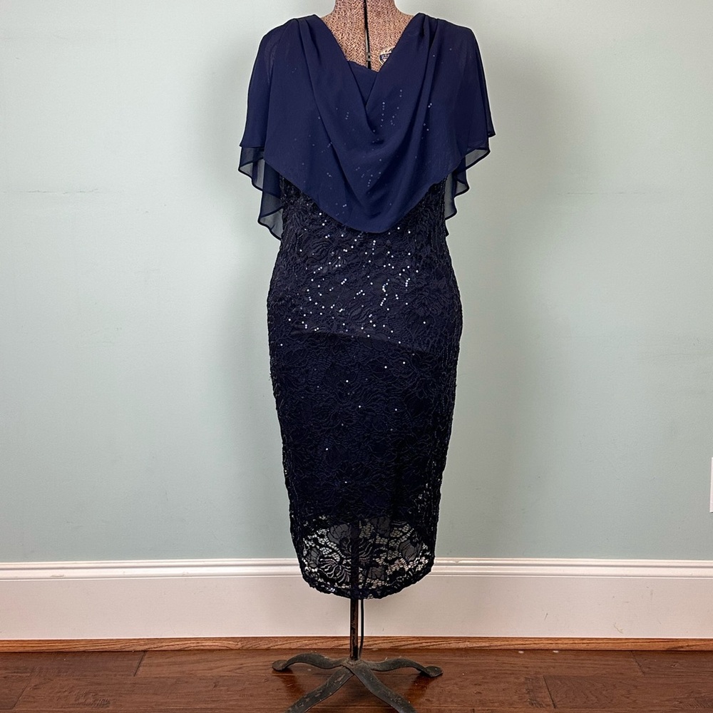 Elegant Navy Blue Lace Dress